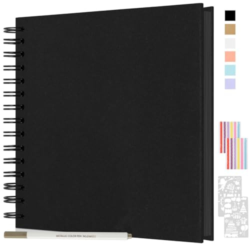 JAECU Album Photo Scrapbooking 80 Pages, Livre Fait à La Main Album Spirale Scrapbook Personnalisable Pages 24x24cm, Cadeaux pour Mariage Voyage Anniversaire (Noir)