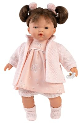 Llorens 1013356 Puppe Vera, mit brünetten Haaren und braunen Augen, Babypuppe mit weichem Körper, inkl. rosa Strick-Outfit, 33 cm