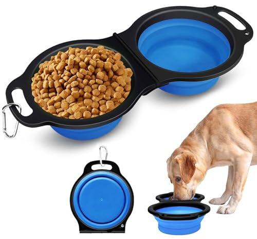 Qaestuan Cuenco Multiusos Antideslizante para Mascotas, Cuenco para Perros 2 en 1 de 31x14x5 cm, Cuenco Plegable para Gatos, para Gatos Cachorros Hámsteres Conejos Animales Pequeños(Azul)