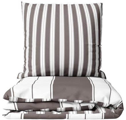 Leonado Vicenti Bettwäsche Set braun Taupe 135x200 cm Bezug 80x80 cm Kissenbezug gestreift Baumwolle mit verdecktem Reißverschluss Wendebettwäsche