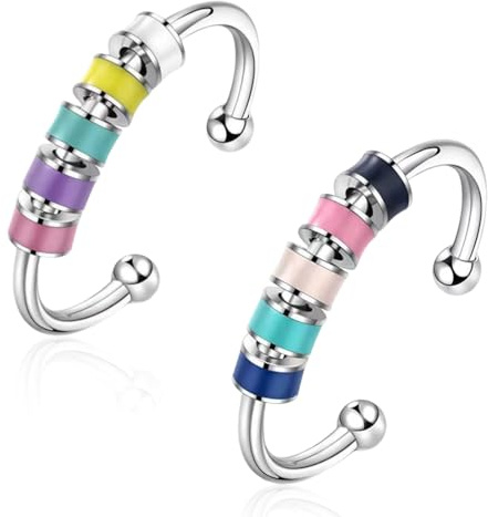 XPEX Lot de 2 bagues d'anxiété ajustables, bagues anti-stress empilables, cadeau pour femmes et filles