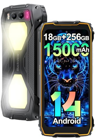 Blackview BV7300, G81 Octa Core 18Go+256Go Telephone Portable Incassable, Téléphone Débloqué, 15000mAh, 50MP+20MP+32MP, 6.67 HD+ Smartphone Incassable Etanche, Dual 4G LTE,GPS,NFC,OTG,FM, Jaune