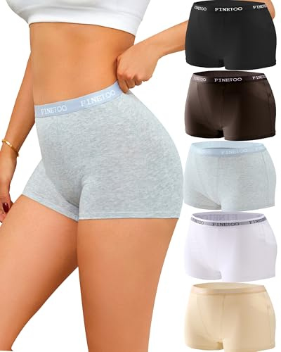 FINETOO Boxer Femme Coton Shorty Culotte Femme Coton Confortable Slip Respirant sous Vetements Feminins Sexy Chic Lot de 5