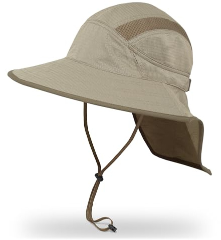 Sunday Afternoons Ultra Adventure Hat - Sun Hat for Men Women with Neck Flap, UPF 50+ UV Protective Hiking Fishing Hats, Wide Brim, Tan Melange, L/XL