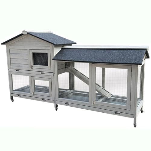 Outdoor Duck House 4 Ducks Chicken Coop with Stairs and Wheels Asphalt Roof on Top Pull-out Tray Chicken Runs for Yard with Cover Multiple Door Design(Gray)