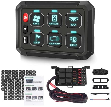 Chelhead 6 gäng brytarpanel, pulserad RGB-momentan vippströmbrytare, 4 belysningslägen 12 V vattentät brytarpanel, dimmer, styrreläsystem