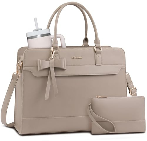 LOVEVOOK Bärbar dator handväska dam stor business shopper väska PU-läder 2 i 1 crossbody tote bag handväska elegant arbetsväska portfölj lärarväska för kontor arbete
