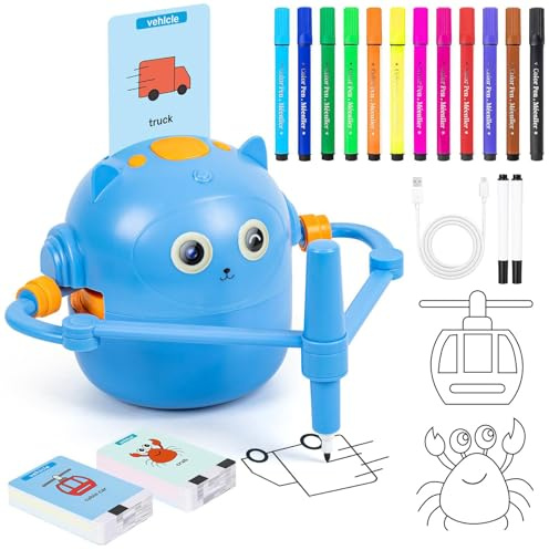 Robot De Dessin Pour En-fants, Jouet Robot Interactif Avec Interaction Vocale Et 16Stylos De Couleur, Jouet Éducatif M-ontessori Pour La Peinture, Robots Magiques D-rawing Avec 100 Cartes D'apprentiss