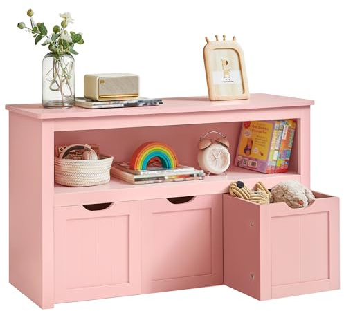 VASAGLE Meuble de Rangement pour Jouets, Étagère pour Enfants, Armoire, Commode, avec 3 Rangements à roulettes, pour Salon, Chambre, Salle de Jeu, 30 x 102 x 60 cm, Rose Bonbon LHS380SA01