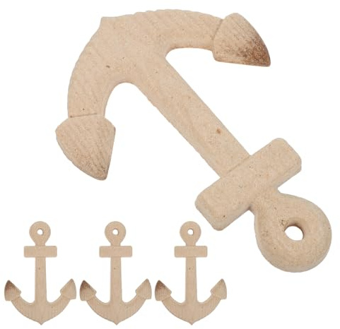 MUELODSIC Decorazione da Parete in Legno a Tema Marina con Ancora Rustica 4 Pezzi, Superficie Grezza Dipingibile, per Camera da Letto o Casa Stile Marina Minimalista