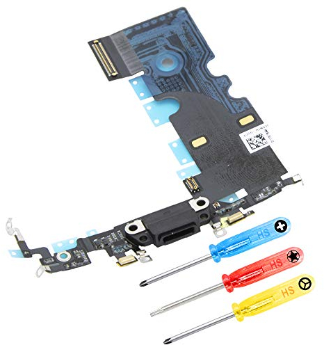 MMOBIEL Connecteur de Charge Compatible avec iPhone 8 Plus 2017 - Dock Connector - Câble Nappe de Rechange - avec Jack Audio/Microphone/Antenne Remplacement - INCL. Tournevis - Noir