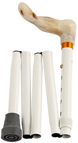 Designer Gehstock Fischer-Blindenstock weiß faltbar Handseite links