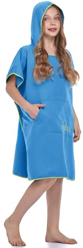 FLYILY Surf poncho mobil omklädningshjälp och mysig badrock i en trendig och användbar (blå, liten (passar för barn))