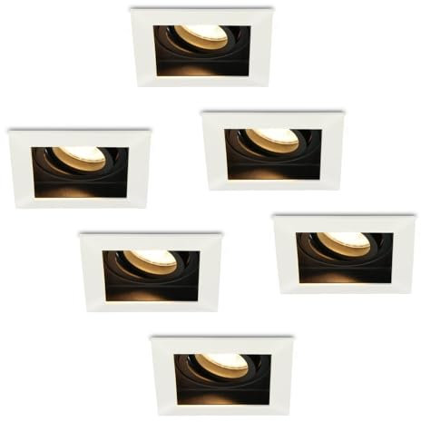 HOFTRONIC - 6er set LED Einbaustrahler Eckig 5W 400 Lumen GU10 230V 36° Deckenspot Einbauspot Weiß 2700K Extra Warmweiß lichtfarbe Dimmbar Schwenkbar für Innenbereich Lebensdauer 15.000 Stunden