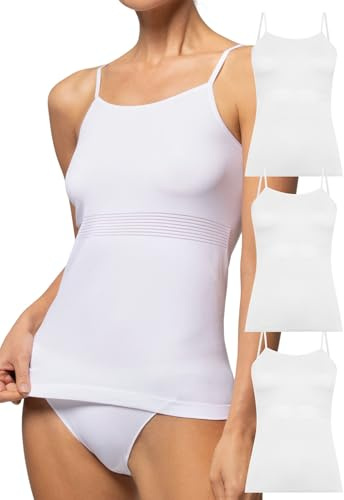 POMPEA 3 Pezzi Canotta Donna in Microfibra con Spalline Strette, Canottiera Senza Cuciture Elasticizzata Colore Bianco