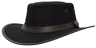 WALKER AND HAWKES - Canvas Outback Stanley Hat - Black - Large (59cm)