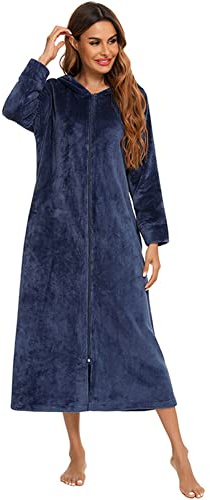 ShuoBeiter Peignoir en Peluche avec Fermeture éclair pour Femmes - Peignoir Doux et Chaud - Manteau d'intérieur (L, Z4)