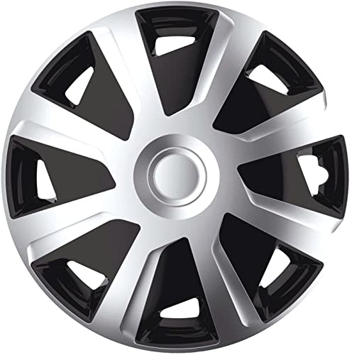 Premium Radkappen 16 Zoll gewölbt in Schwarz-Silber-Matt kompatibel mit Wohnmobil Transporter Lieferwagen 4er-Satz gewölbte Radzierblenden Radblenden Raddeckel Radabdeckungen Zierblenden Zierkappen
