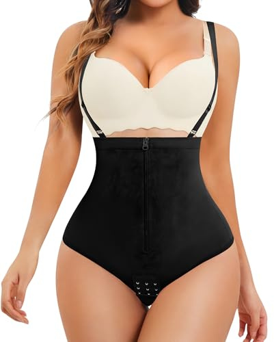 YERKOAD Seamless Thong Shapewear for Women Zipper Double Tummy Control Panties High Waisted Girdle Slimming Underwear, Black, S