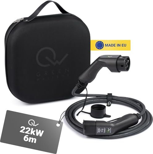 Green Wallbox EV Cable Type 2 Ladekabel für Elektroautos - Tragbares Zuhause Schnell Ladegerät - mit Hartschalenetui - Ladekabel Elektroauto Typ 2 - Wasserdicht - Hitzebeständig - 6 Meter 22kW