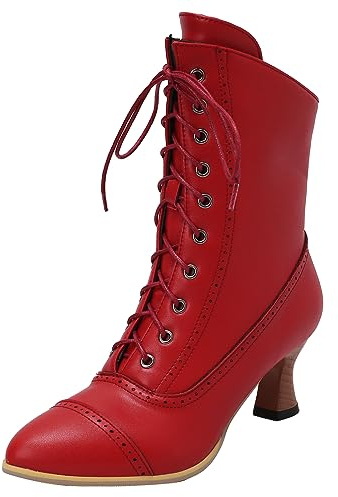 Mo Joc Women Vintage Lace-up Ankle Boots with Pointed Toe and Kitten Heel Casual Business Ankle Boots