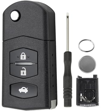 3-Tasten Klappetui Auto Schlüsselgehäuse für Mazda 3 5 6 Series M6 RX8 für Mazda MX5 mit Schraubendreher und Schlüsselring und CR1616 Batterien