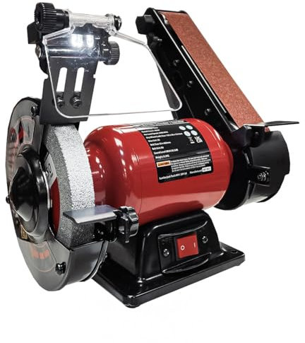 LUMBER JACK 150mm Bench Grinder with 50mm Belt Sander & LED Work Light 400W, Adjustable Tool Rests and Spark Guard