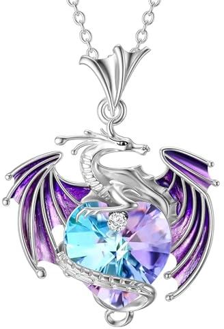 1/2 drake hänge halsband - kärlek månadssten djur hänge halsband, sterlingsilver drake halsband | blå eller lila hals tillbehör, drakhalsband fru flicka vän damer