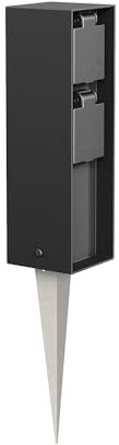 ledscom.de Garten-Steckdosen-Säule POKU mit Erdspieß für außen, IP44, 2-Fach, schwarz, eckig, 23cm