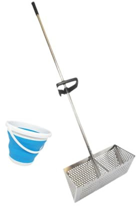 Sharplace Râteau à fruits de mer, collecteur de sable à main avec seau de pêche pliable, tamis de collecte de sable, râteau de plage, tamis à sable