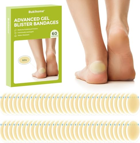 Bukihome Almohadillas para Ampollas, Apósitos Hidrocoloides Contra Rozaduras de Gel de 60 uds, Vendas Hidrocoloides para Talones, Protección Contra Rozaduras, Recuperación de Ampollas