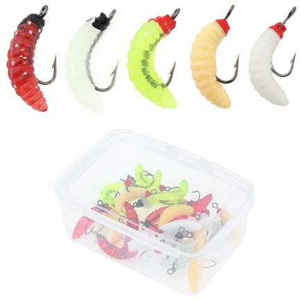 OriGlam 30 cebos suaves para gusanos falsos, gusanos de pan falsos, cebos de gusano de pan, señuelo de pesca de gusanos de pan, cebo de pesca de gusanos para truchas de lubina crappie