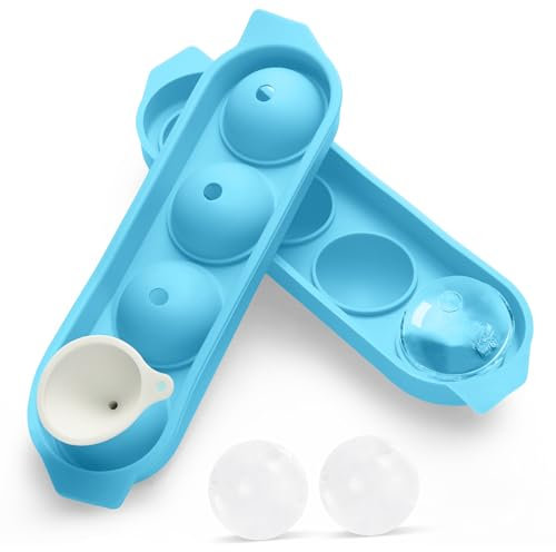 Bac a Glacon Silicone, 4x Glacons Moule, 4.5cm Rond Bac à Glacons avec Couvercle Ice Cube Tray Moule Glacon Silicone pour Bière Cocktail Whisky Fruits Nourriture pour Bébés - Bleu
