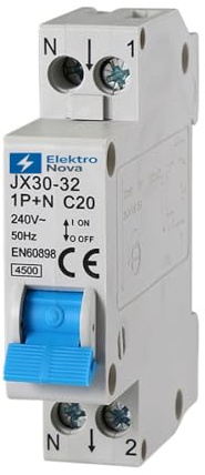 ELEKTRONOVA Interruttore Magnetotermico 1P+N C20 20A 4.5kA – 1 Modulo DIN – 220V