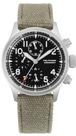 TACTICAL FROG Militado ML1868 39mm Militärische Chronographenuhr Saphirglas VK67 Quarzuhren für Herren BGW9 Leuchtend 100M Wasserdicht, Grünes Segeltucharmband