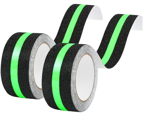 flintronic 2PCS Nastro Antiscivolo, Cinta Antideslizante con Strisce Luminose, per Scale, Gradini, Pavimenti Scivolosi Interno e Esterno, 5CM*5M