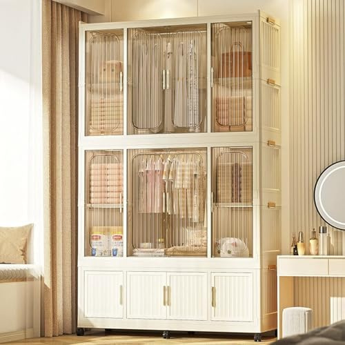 Armoire portable pour enfants avec tige de suspension, portes magnétiques, nizer pliable en plastique pour chambre à coucher, grande armoire pour enfants pour jouets et vêtements