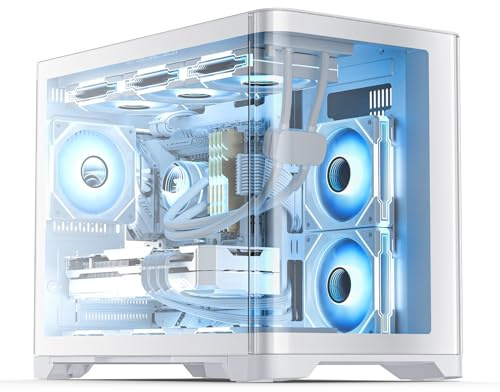 AsiaHorse Pegasus Micro ATX PC Case Dual Chamber 270° Full View Tempered Glass Huge Space MATX Gaming PC Case-360mm Radiator, RTX 40 Compatible, High Airflow Full-Tower MATX Computer Cases-White