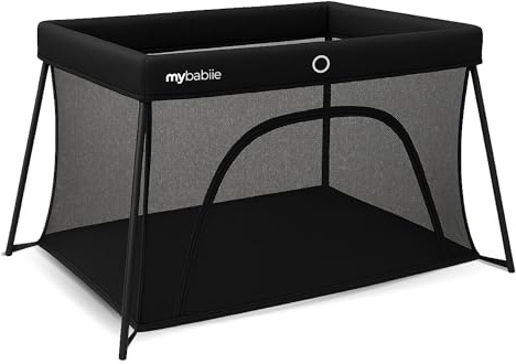 My Babiie MBTC2 Air-Light 2-in-1 Travel Cot - Lightweight, from Birth to 15kg, Playpen Function, Foldable, Travel Bag, Padded Mattress, Mesh Sides - Black