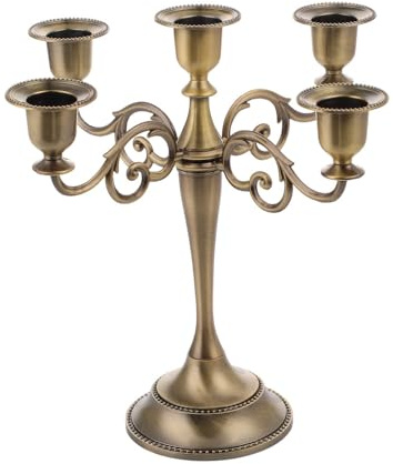 JEVIMORY 5-Candle Metal Candelabra for Pillar Candles 10.6 inch Tall Candlestick Holders for 1/2-1 inch Taper Candles Home Decor Halloween Christmas Party, Black Candelabra Decoration (Bronze)