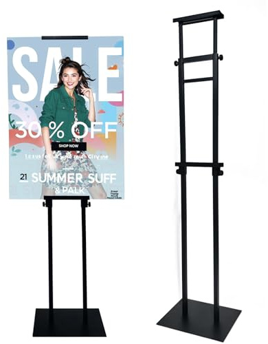 aanfency Heavy Duty Adjustable Pedestal Sign Stand, Double Sided Display Stand Adjustable to 80 inches for Poster Board & Foam Board, Column Sign Holder for Business Lobby, Wedding, Event, Black