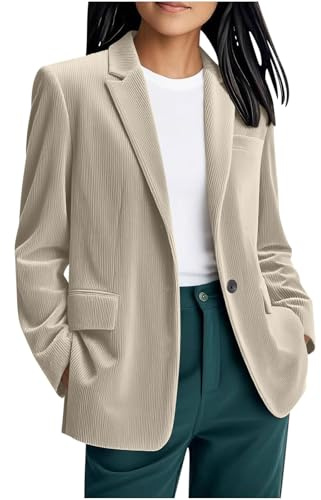 Blazer Velours Femme Elégant Décontracté Affaires Revers Slim Manches Longues Bureau Blazers Veste de Travail Soirées Ouverte Revers Vestes Blazer en Velours Côtelé Femmes Chic Et Elegant
