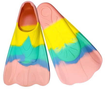 YuLiMirich Palmes de natation pour enfants, 100 % silicone, queue de sirène, palmes courtes pour entraînement de plongée et de natation, palmes confortables pour garçons et filles