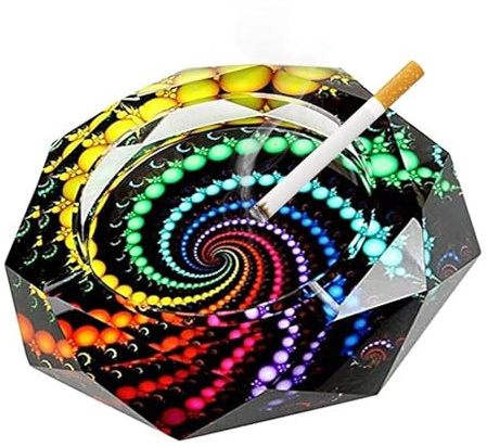 Glass Ashtray Easy to Clean, 4.8-inch Crystal Ash Tray with Circle Pattern | Decorative Colorful Ashtrays for Outside,Sturdy Tabletop Ash Trays Outdoors,Heavy Cigar Ashtray for Indoor Patio Home Office