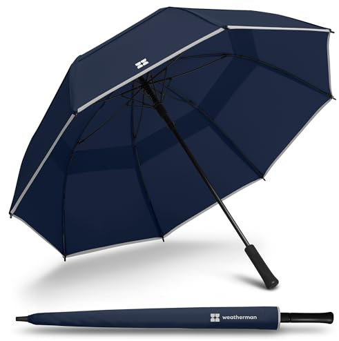 Weatherman Umbrella - Stick Umbrella - Windproof Umbrella Resists Up to 55 MPH Winds (Navy Blue)