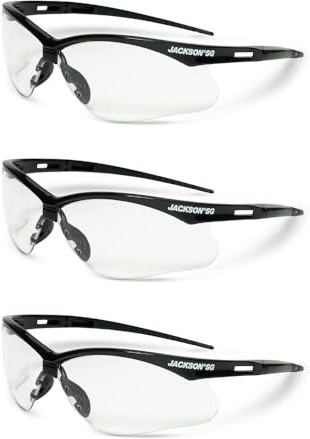 Jackson Safety SG Safety Glasses - Eye Protection for Men & Women - Anti-Scratch Lens with Black Frame - ANSI Z87.1 - Pack of 3 (Multiple Styles)