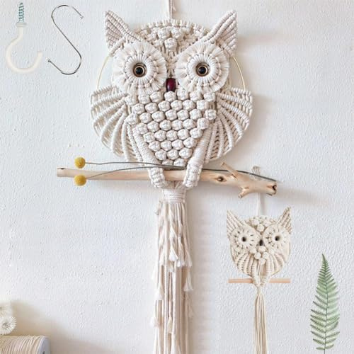 HAPYFURN Tapiz de Pared de Búho Decoración Artística de Macramé Adornos Para Colgar en la Pared Para Dormitorio Sala de Estar Guardería Galería Hogar Apartamento Oficina o Jardín al Aire Libre