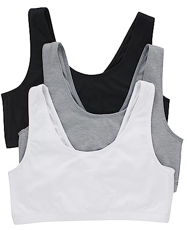 Hanes Women's Pack, Cotton Scoopneck Bralette, Low-Impact Sports Bra, 3-Pack, Opaque, Black/Concrete Heather/White, S (Pack of 3)