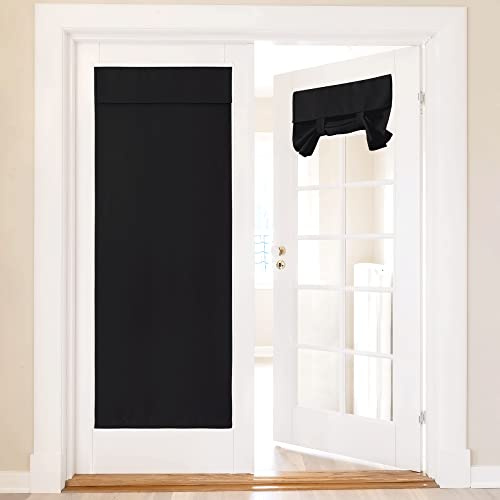 NICETOWN No Drill Blackout Door Curtain Panel - Patio Curtain for Sliding Closet Door Shade Thermal Insulated Self Sticky Blinds for Indoor Windows, 36 Wide x 72 Length, Black, 1 Piece
