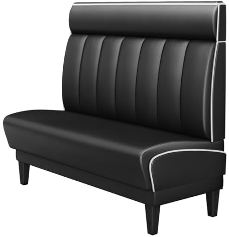 GGMMÖBEL Diner 1 | Dinerbank | B:H 100 x 123 cm | Gestreift | Schwarz | Leder | Keder: Weiß | Sitzhöhe: 48 cm